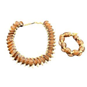 Vtg Tahitian Shell Necklace Bracelet Set Money & Calf Cowries Shells 20"L & 9"L